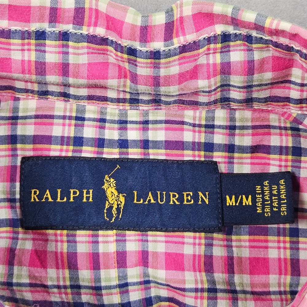 Ralph Lauren Button Down Shirt Mens Medium Pink Plaid Short Sleeve Pony Logo - Picture 3 of 9
